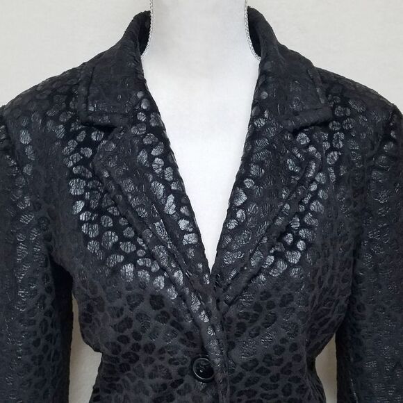 VINTAGE 90s Erin London Black Vegan Leather Jacket - Picture 3 of 11